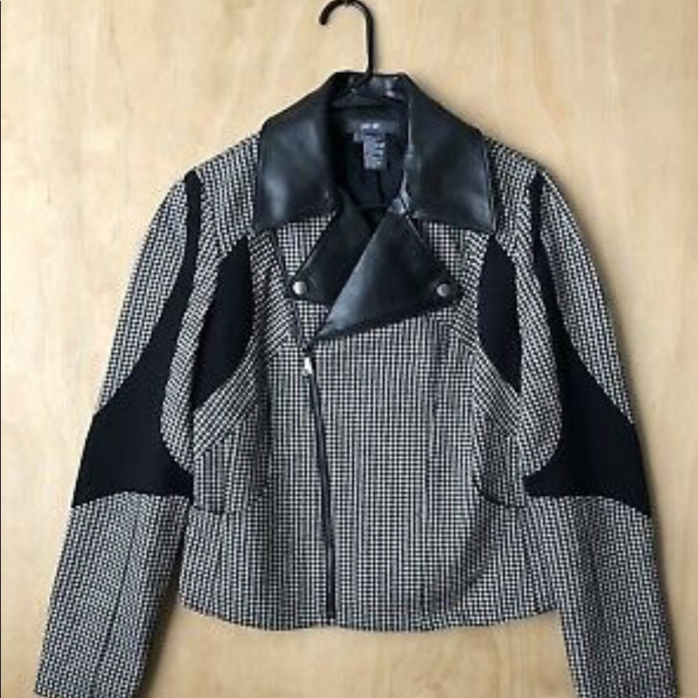 Per Se Carlisle Faux Leather Houndstooth Jacket
